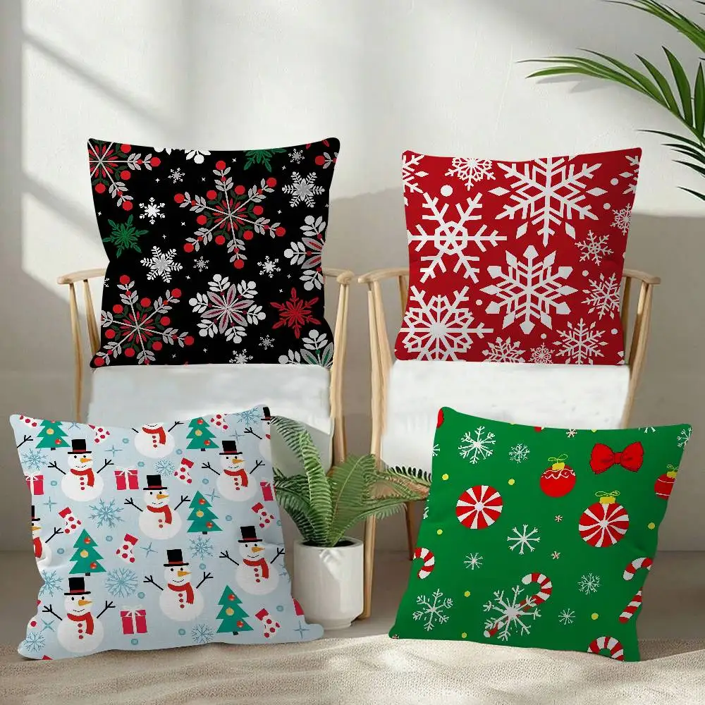 Christmas Tree Deer Snowflake 45*45cm Cushion Cover Cushion Covers Natural Linen Breathable Sofa Bedroom Decor Pillowcase