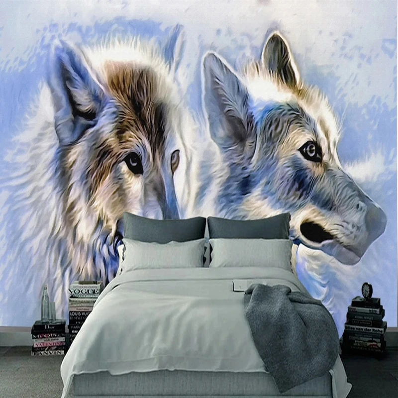 Modern European Style Oil Painting Wolf Wallpaper For Living Room Bedroom Sofa TV Backdrop Customized Mural Wall Paper For Walls