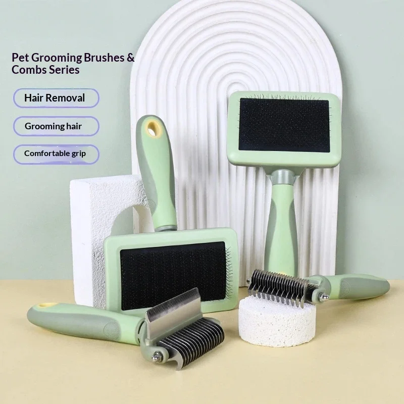 Green Pet Grooming Brush Set DeTangler Shedding Comb Dematting Slicker for Dogs Cats Fur Remover Pet Supplies