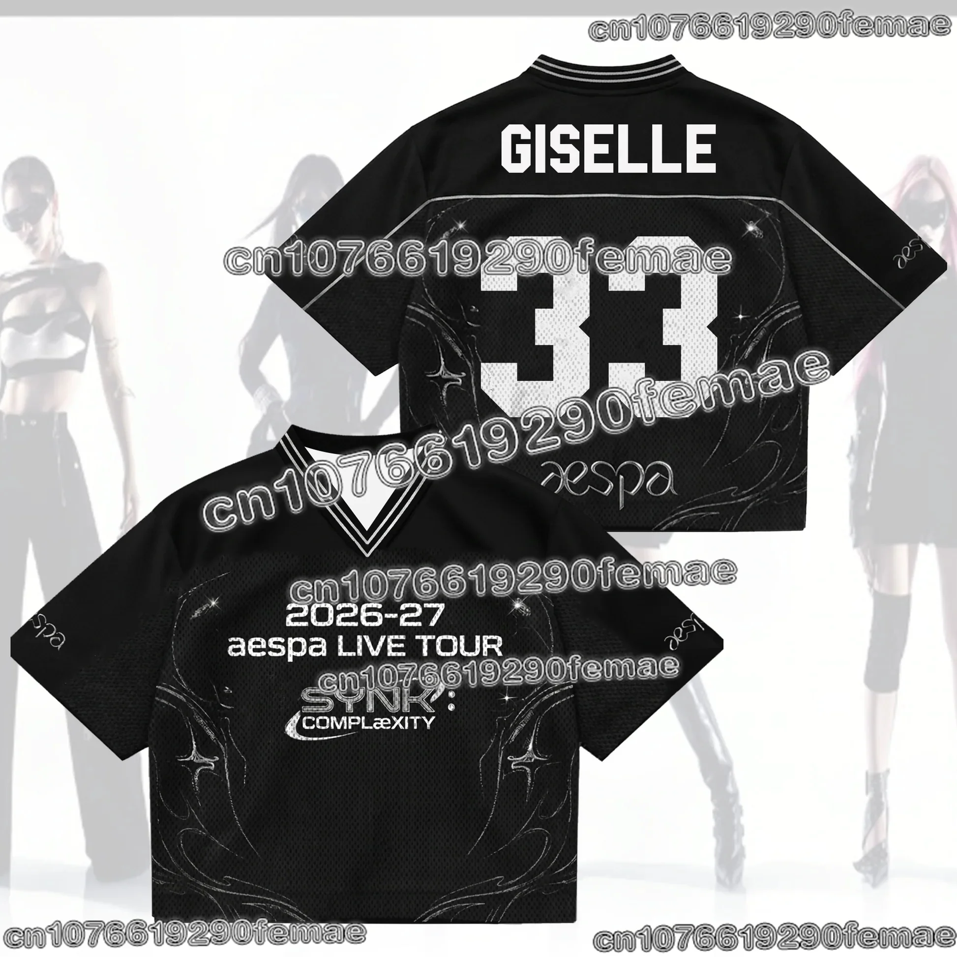 2026 New Trend AESPA Kpop Fan Jersey T Shirt V Neck Short Sleeve Casual Street Fashion Outdoor Tops Kids Adults Men Women