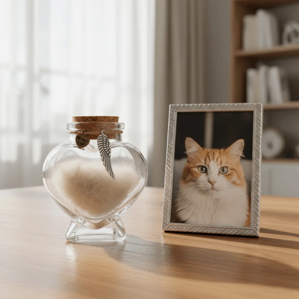 Frasco de Armazenamento de Pelos de Animais em Forma de Coração com Tampa de Vidro, Urna Funerária para Gatos, Jarro Transparente para Guardar Pelos de Animais, Cremação de Animais de Estimação
