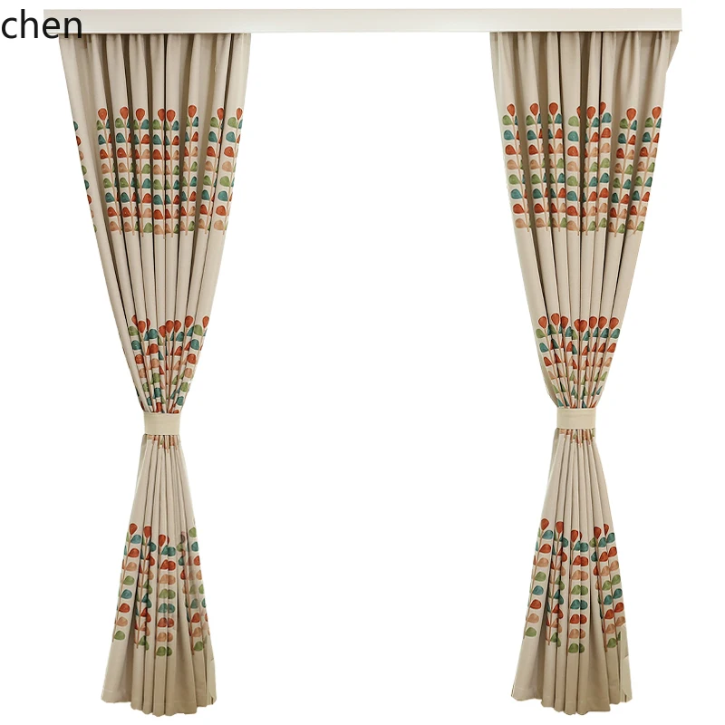 

HTT Custom Country Style Embroidered Cotton Linen Curtains Finished Blackout Living Room Bedroom Floor-to-Ceiling Bay Window