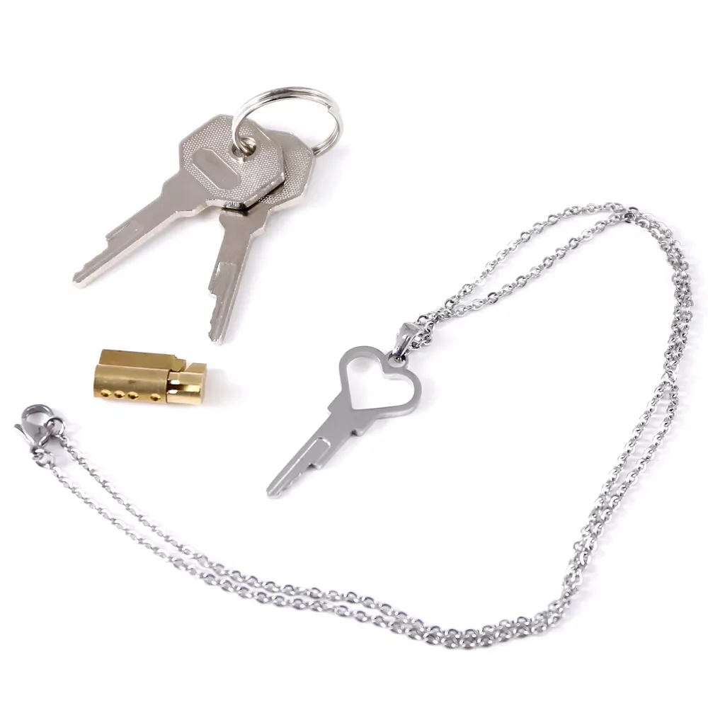 Latest Cage Heart Key Women's Necklace Male Chastity Device Sexy Toys for Men