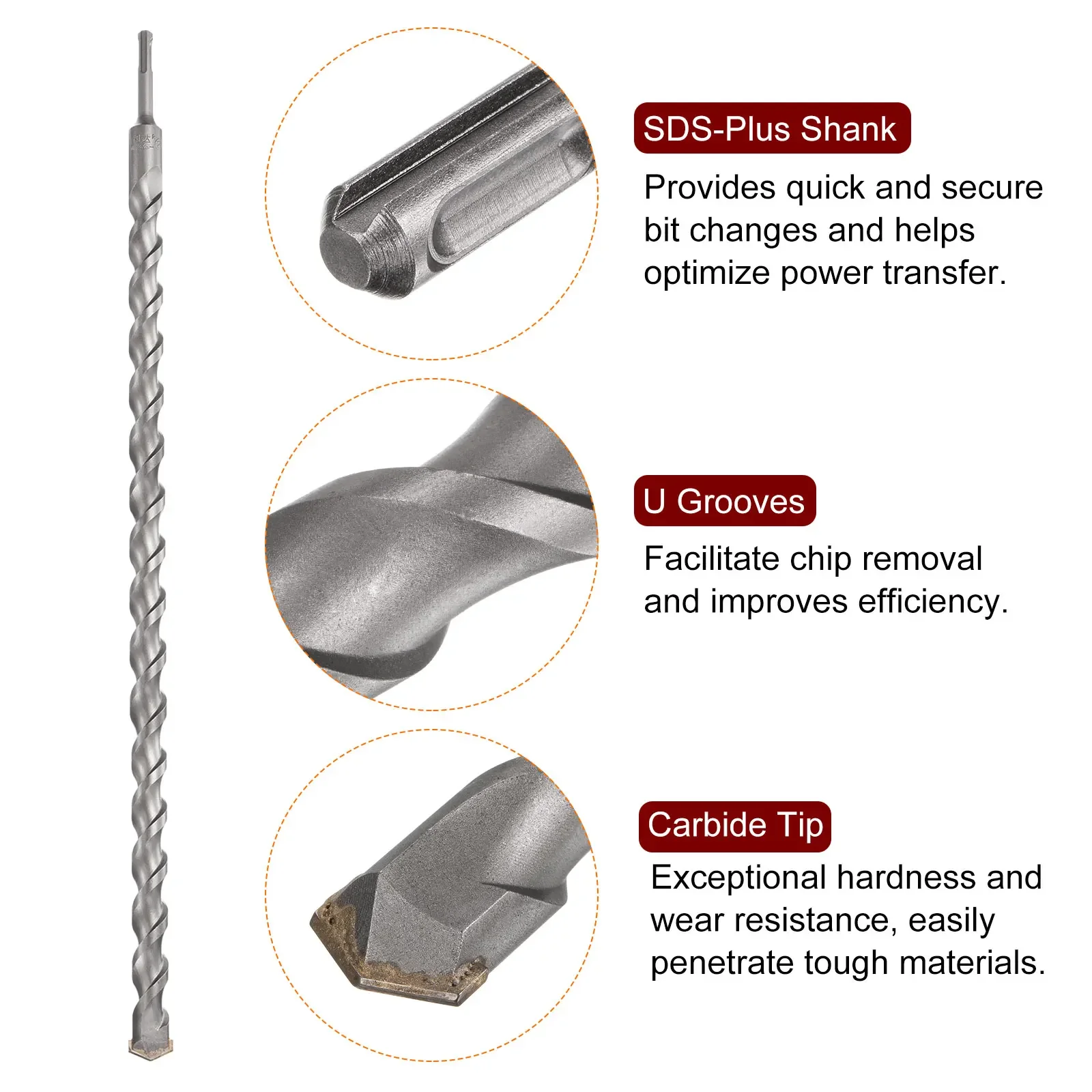 Hammer Drill Bit Cross Blade 2‑Helix Hand Tool for Concrete Natural Stone Masonry 40x600mm