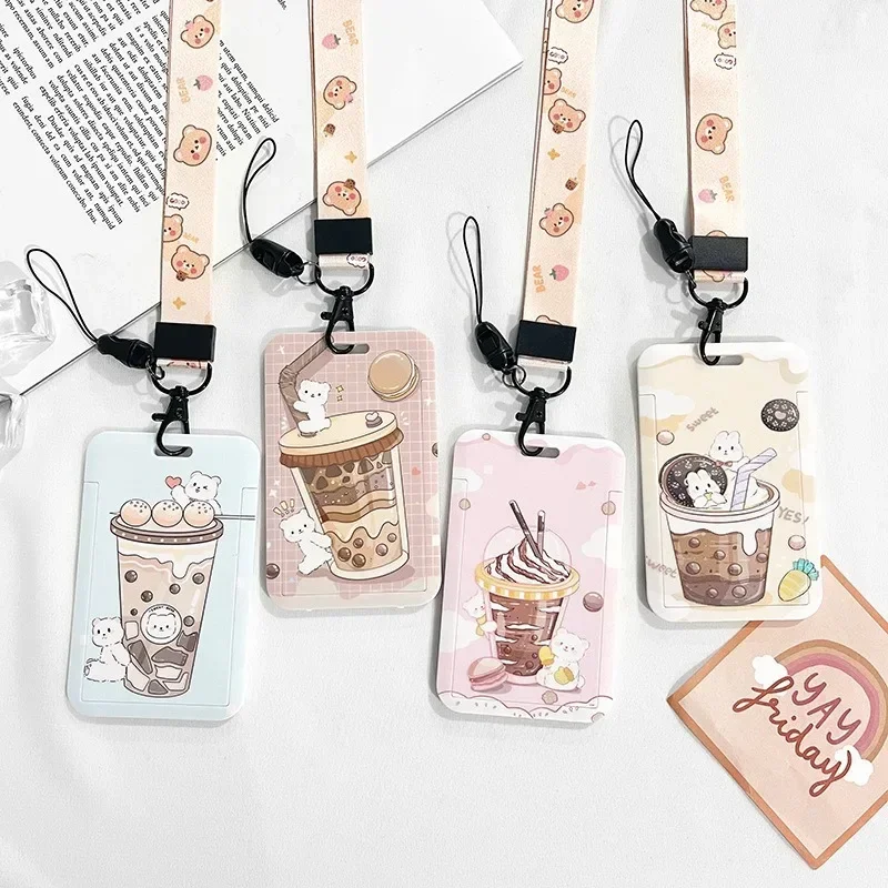 Korean Cute Cartoon Rabbit Card Holder Case Kawaii Portable Women Cute Waterproof Card Cover for Student Bus Meal Card Pouch