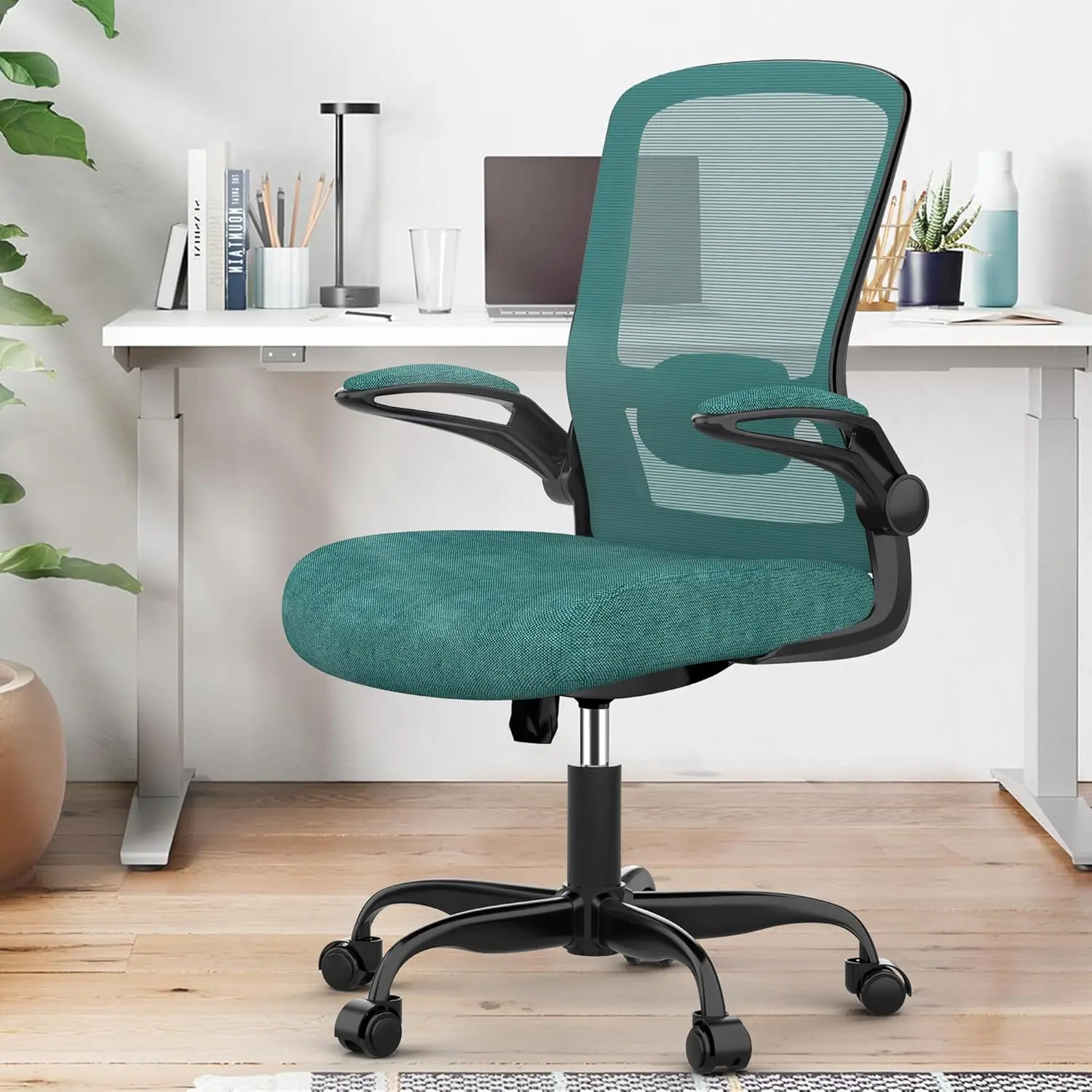 

Office chair, ergonomic adjustable lumbar support, high back mesh computer chair with flip armrests