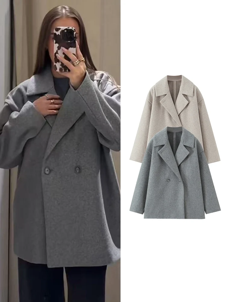 

TFMLN женское мягкое свободное шерстяное пальто простой костюм с длинными рукавами и воротником женская верхняя одежда шикарное двубортное пальто осень новое