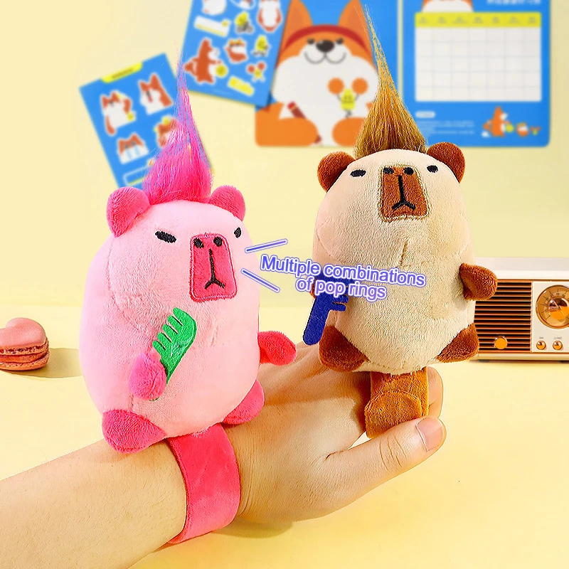 Lovely Capybara Animal Slap Snap Wrap Wristband Bracelet Plush Stuffed Kawaii Capybara Hand Ring Kid Funny Toys Gift