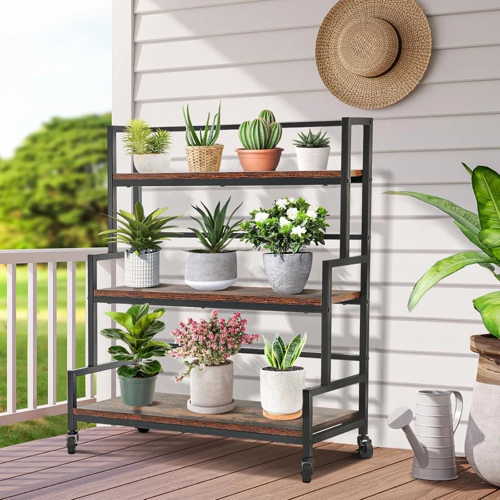 

Plant Stand Indoor 3 Tier Plant Ladder Shelf, Shelves Rack Wheels, Pot Stand Industrial Shelf Patio Garden Balcony Living Room