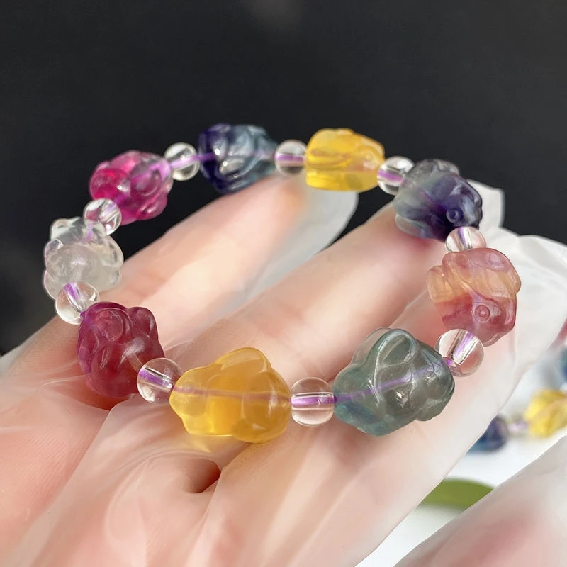 

Natural Colorful Fluorite Quartz Bunny Rabbit Bracelet 14x10mm Purple Fluorite Women Men Jewelry Love AAAAA
