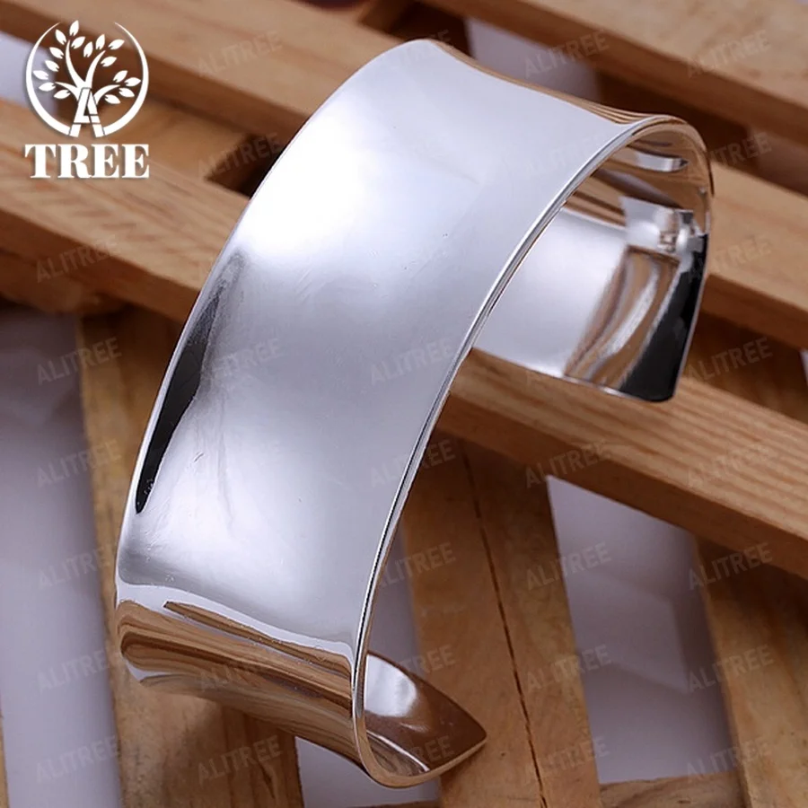 

925 Sterling Silver Bracelet High Quality Fashion Women Solid Lady Bangle Jewelry Charm Big Cuff Men