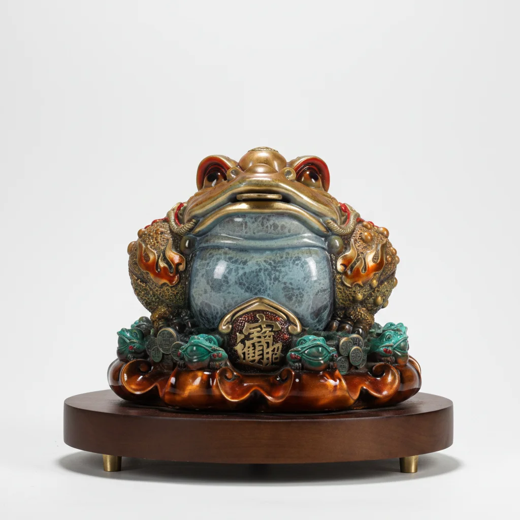 Traditional Chinese-style Brass Golden Toad Ornament-Handmade Wealth-Attracting Feng Shui Home Decor Gift