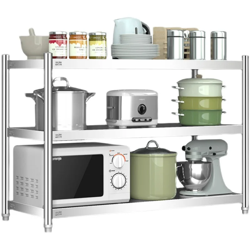 

304 stainless steel three-layer kitchen storage, floor-to-ceiling household storage thickened