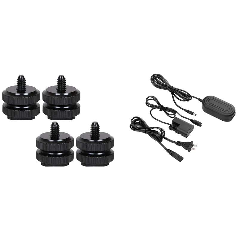 4 Pcs Camera Hot Shoe Mount To 1/4Inch-20 Tripod Screw Adapter & 1 Pcs DC Coupler Dummy Battery Adapter Camera Charger