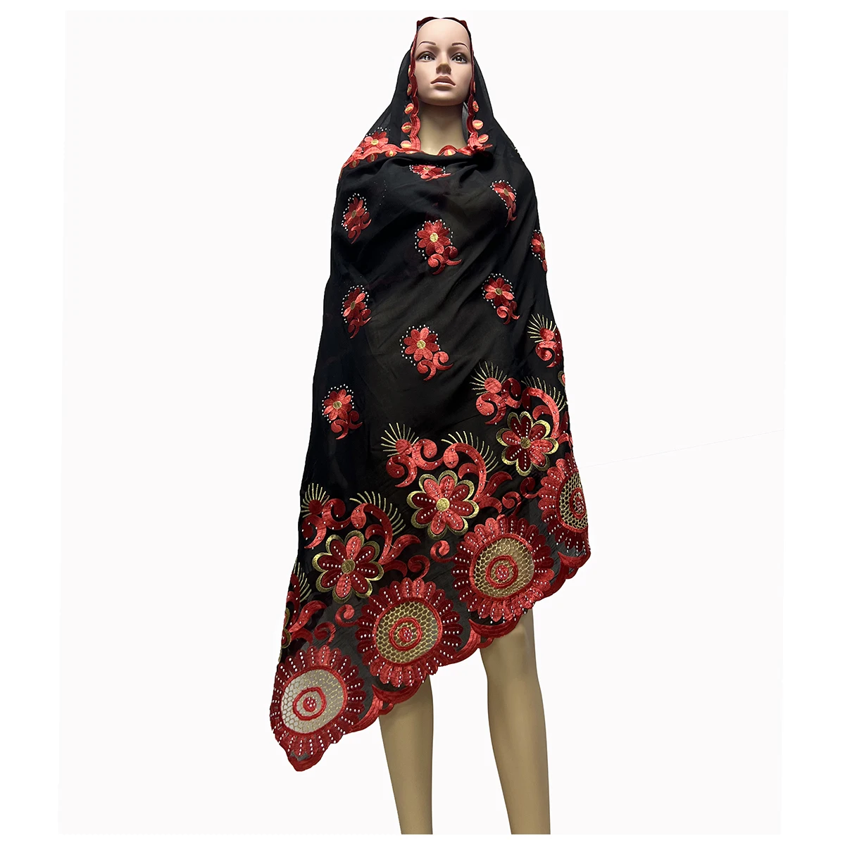 2024 Latest Hot Sales 100% Cotton Big Size Scarf African Women Hijab Scarf Hollow Out Embrodiery Muslim Scarf On Wholesale Price