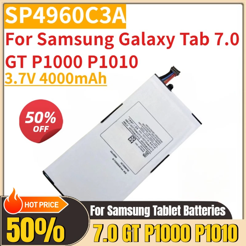 

3.7V 4000mAh SP4960C3A Tablet Batteries for Samsung Galaxy Tab 7.0 GT P1000 P1010