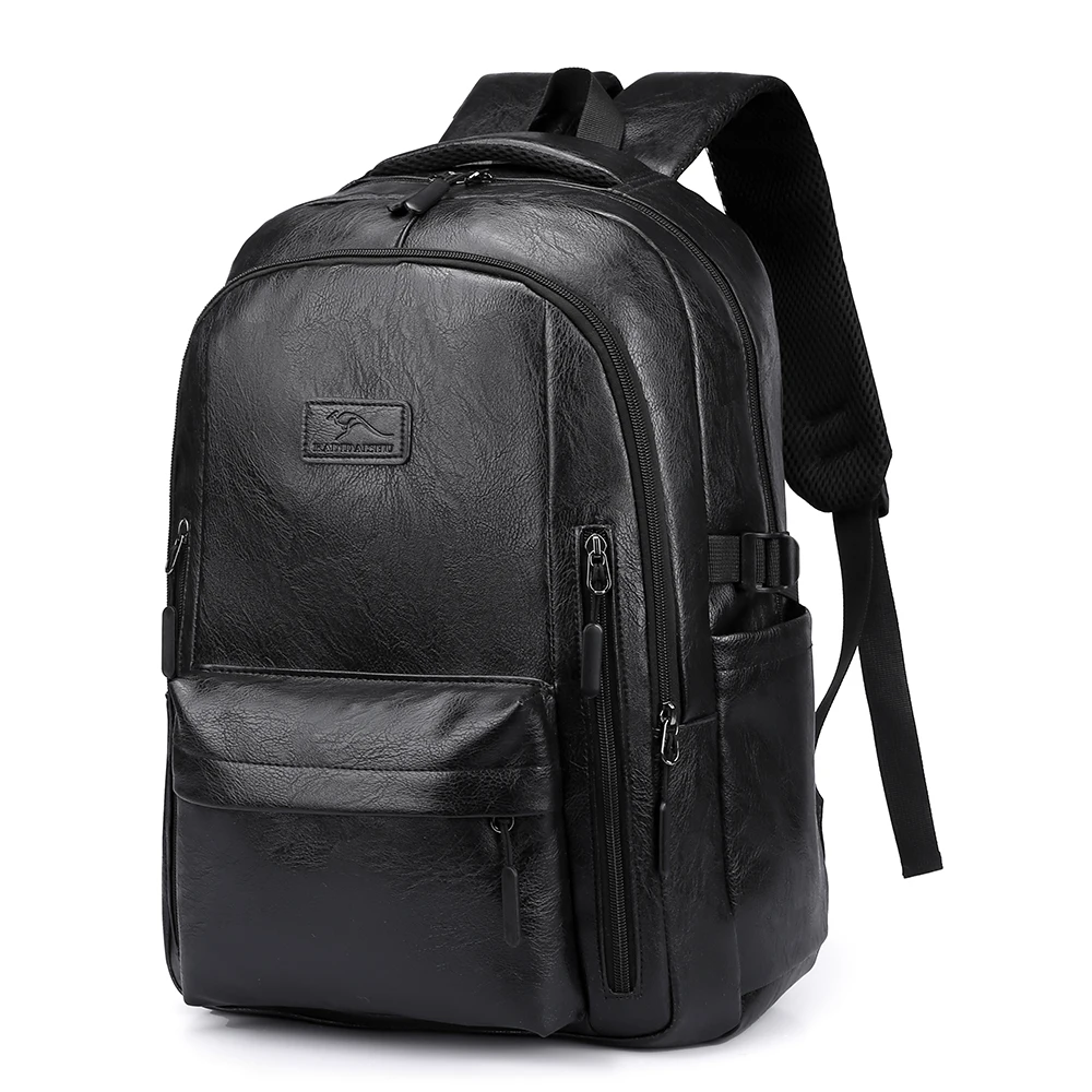 

Men's Backpack pu Leather waterproof Sports Travel Backpack 15.6-inch laptop bag Schoolbag mochilas de hombre 남자 가죽백팩 SAC black