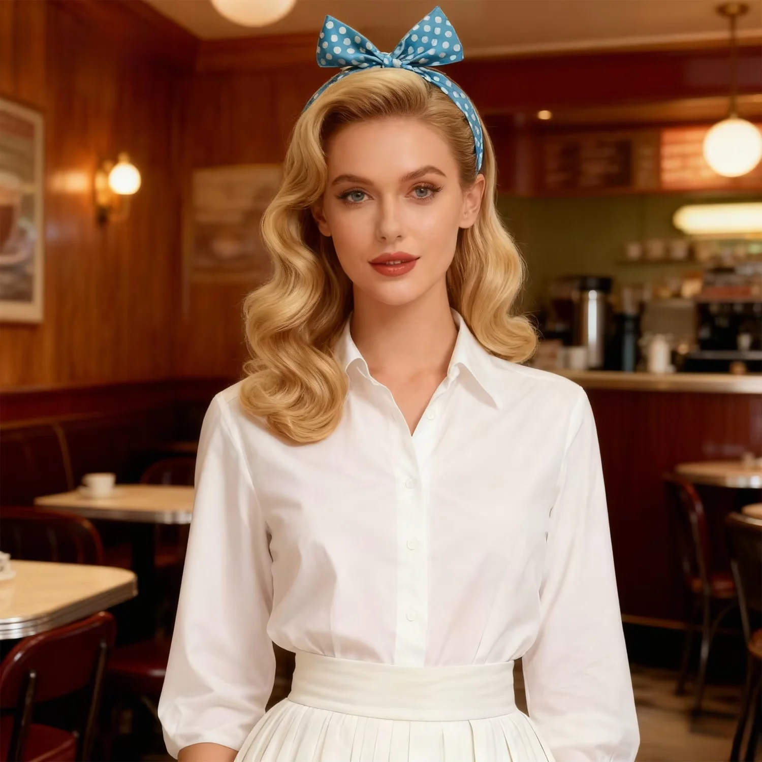 Diadema ondulada azul claro para fiesta de disfraces de personajes clásicos de los años 50 de PESENAR