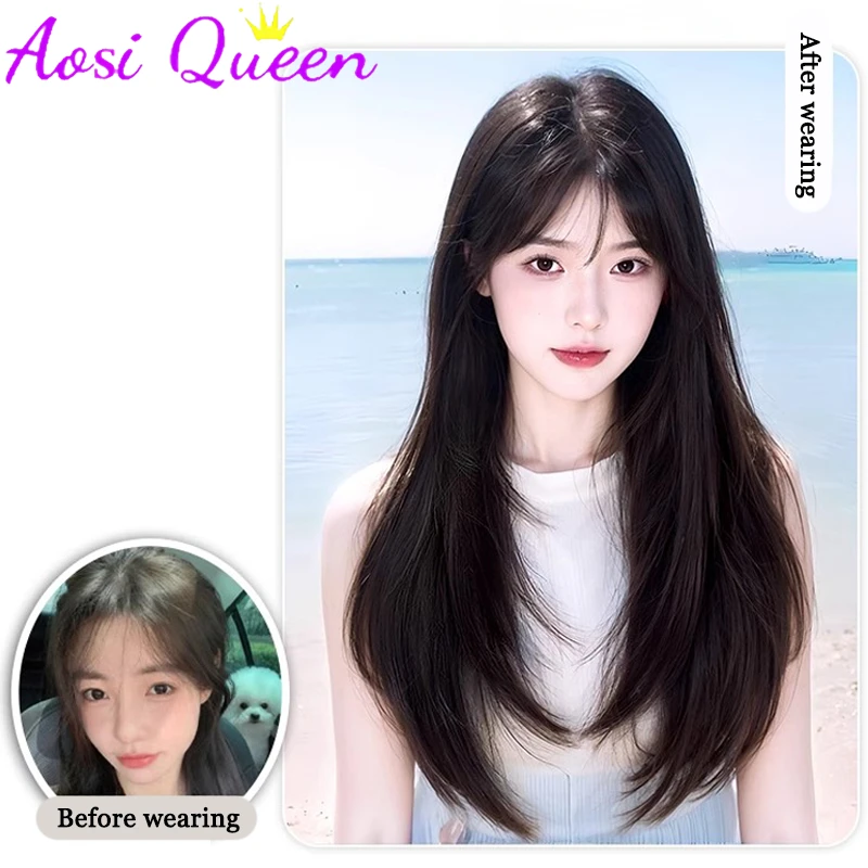 AOSI Synthetic 15*16CM Women's Long Hair Topper Fluffy Synthetic Hairpin Top Wavy Curly Straight Hair Hair Piece Replacement Wig