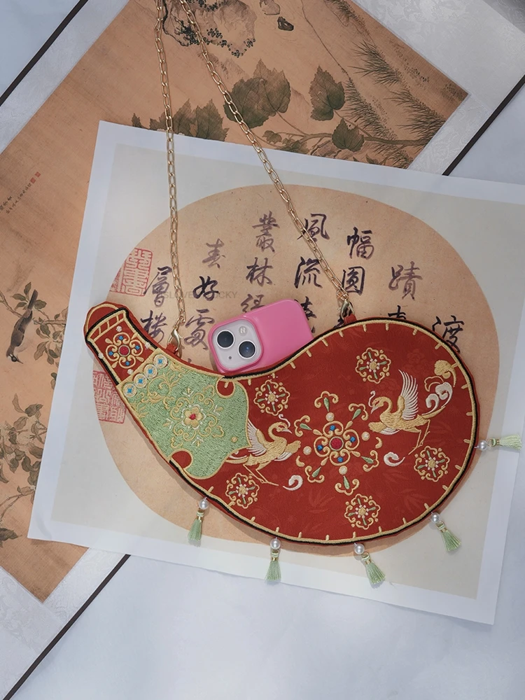 

Chinese Retro Hanfu Accessory Bag Bag Ancient Chinese Style Women Ethnic Style Embroidery Pearl Bag Vintage Red Bag