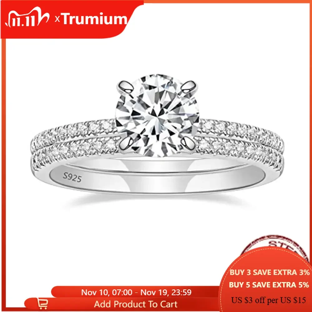 

Trumium 1.25CT 925 Sterling Silver Bridal Rings for Women Sets Round CZ Engagement Rings Promise Wedding Bands Fine Jewelry