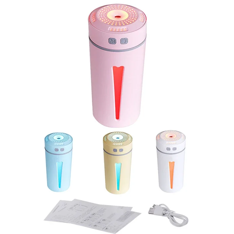 Mini umidificador máquina de aromaterapia pulverizador hidratante baixo ruído com luz noturna colorida umidificador de ar usb para casa carro 260ml