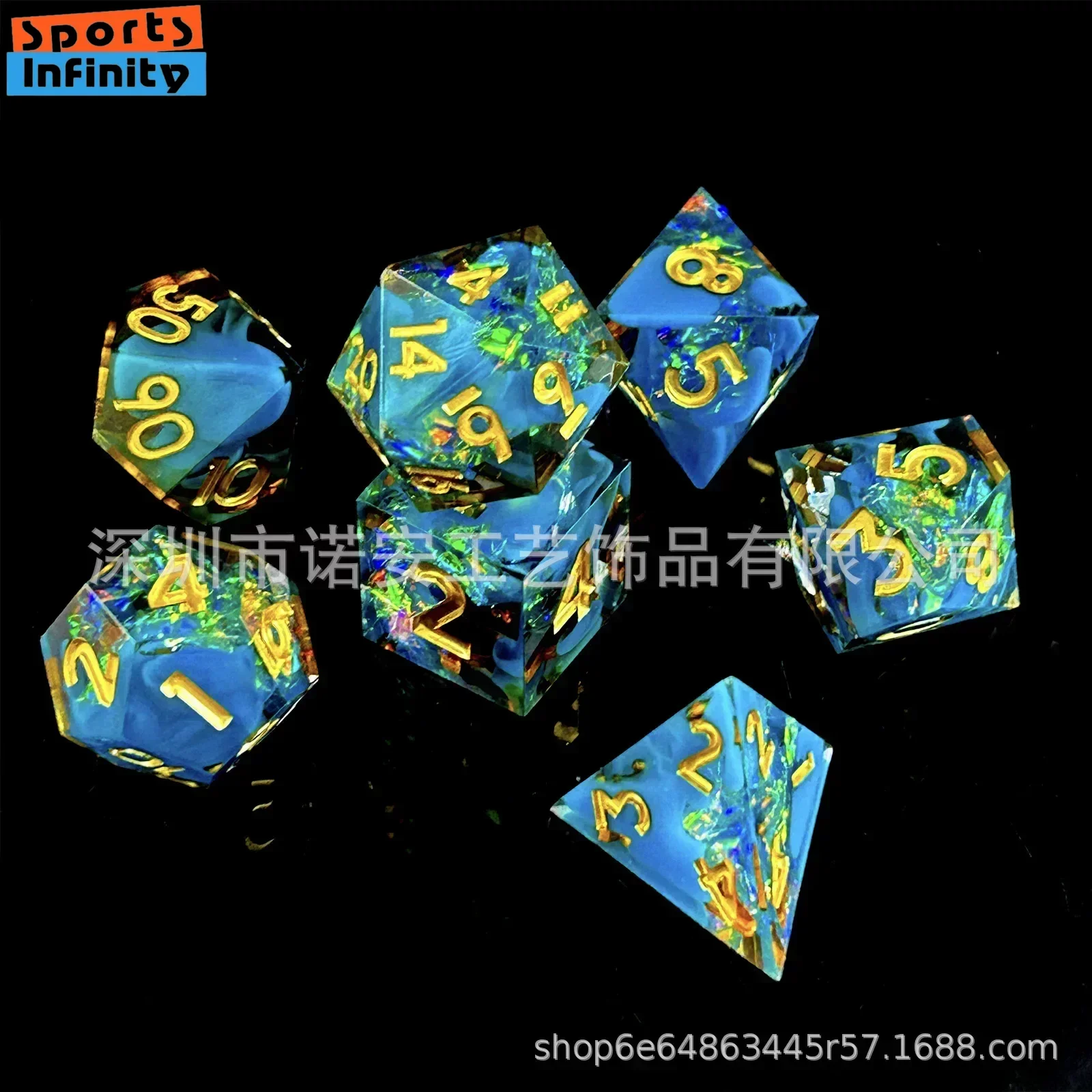 7 Pcs Blue Gold New Font Dragon Eyes Flower Skull Resin Dice Set for DND TRPG RPG D20 D12 D10 D8 D6 Table Board Games Dices Kit