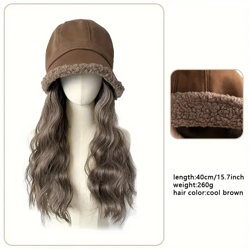 Winter warm hat wig Long water wave synthetic hair extensions with Fisherman hat octagonal Fisherman hat wig for women