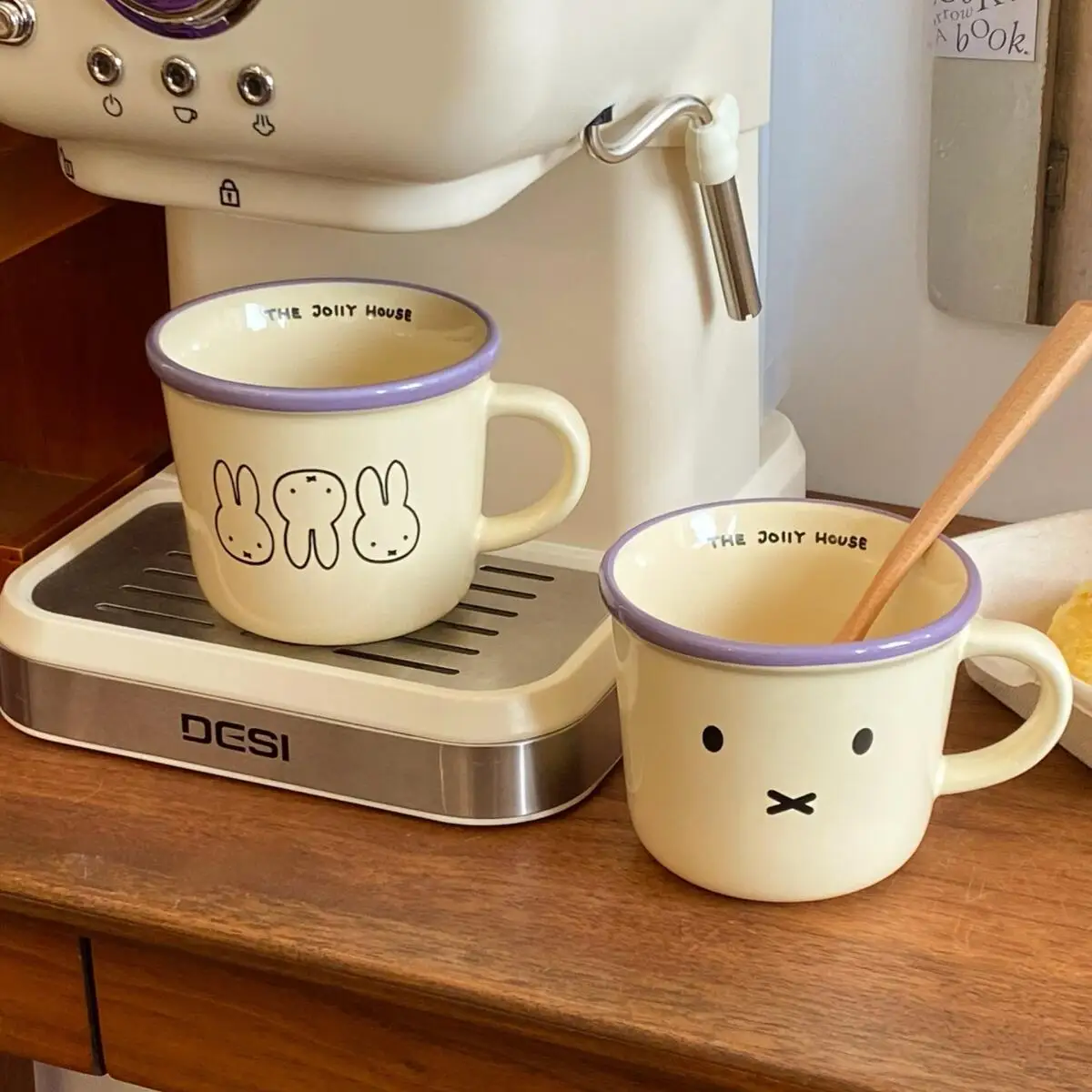Miffy – tasse à café au lait en céramique, motif de dessin animé Simple, violet, lapin mignon, tasse de Couple pour la maison
