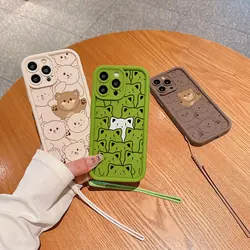 Cartoon Black Cat Bear Phone Case for Huawei P20 P30 P40 P50 Mate 20 30 40 Pro Nova 7 9 10 SE Soft TPU Cover With Hand Strap