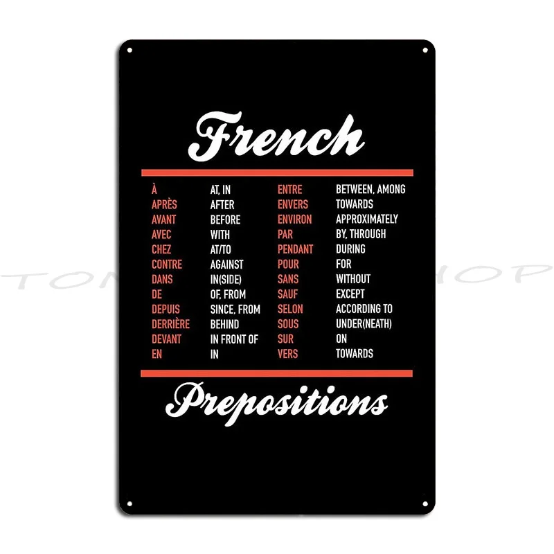 Rench Verbs 101 French Language Metal Signs Wall Decor Cinema Wall Cave Create Personalized  Tin Sign Poster