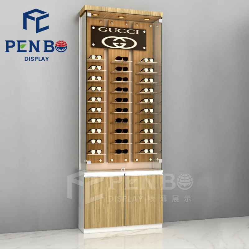 custom.OEM ODM Custom High End Sunglasses Display Cabinet Wooden Eyewear Display Showcase Optical Shop Display Luxury Design