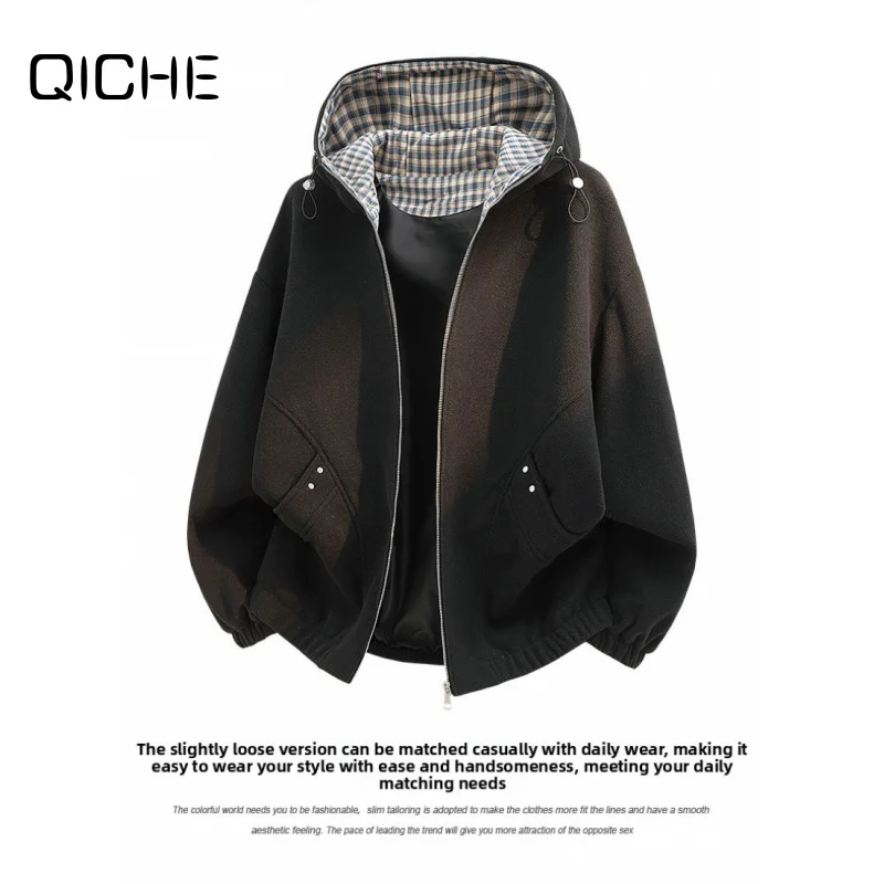 QICHE Water‑Repellent Men Striped Outerwear Stand Collar Loose‑Fit Outdoor Commuter Casual Jacket Summer