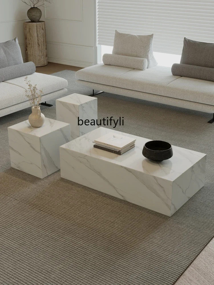 

xz1Marble coffee table villa large flat living room minimalist high-end rock slab French style