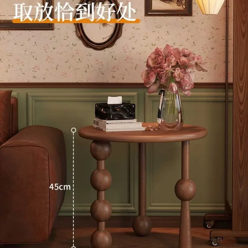 الفرنسية الشمال الرجعية الخشب الصلب كرة مستديرة طاولة القهوة الرجعية نمط غرفة المعيشة المنزلية شقة صغيرة طاولة شاي ضوء الفاخرة #3
