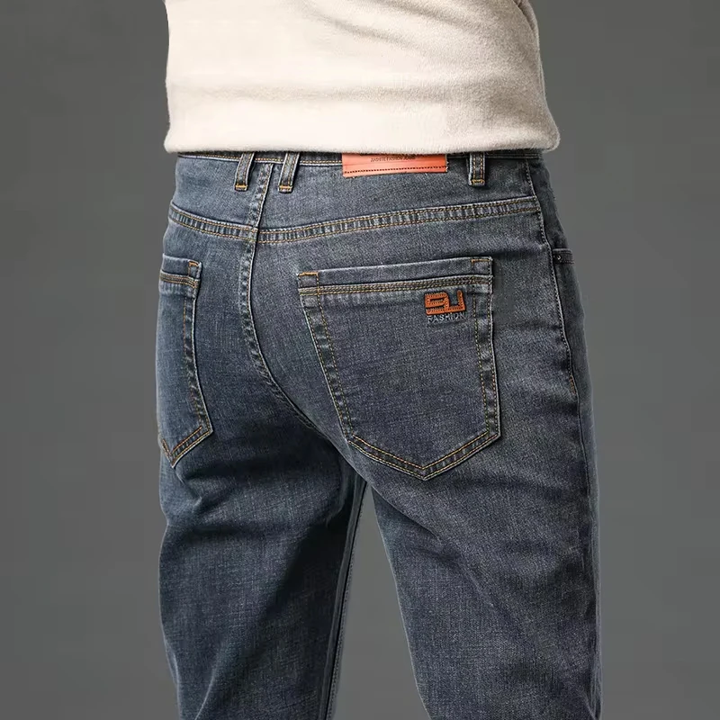

Autumn Men's Business Straight Fit Jeans Retro Blue Smoke Gray Trousers Cotton Elastic Comfortable Fabric Denim Pants Male