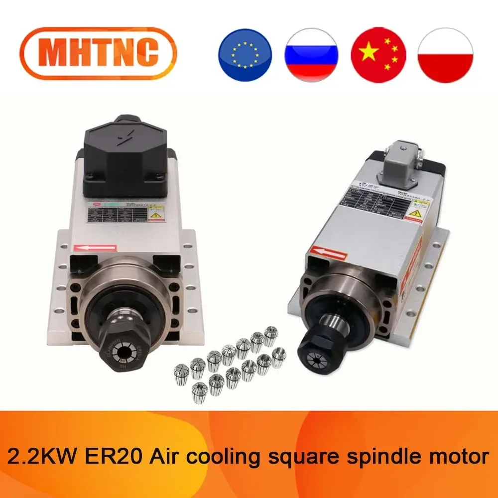 CNC Machine Tool Spindle 2200w 2.2kw 24000RPM 400hz ER20 air cooling spindle motor 3 phase input  + 13 pcs ER20 collets（1-13mm）