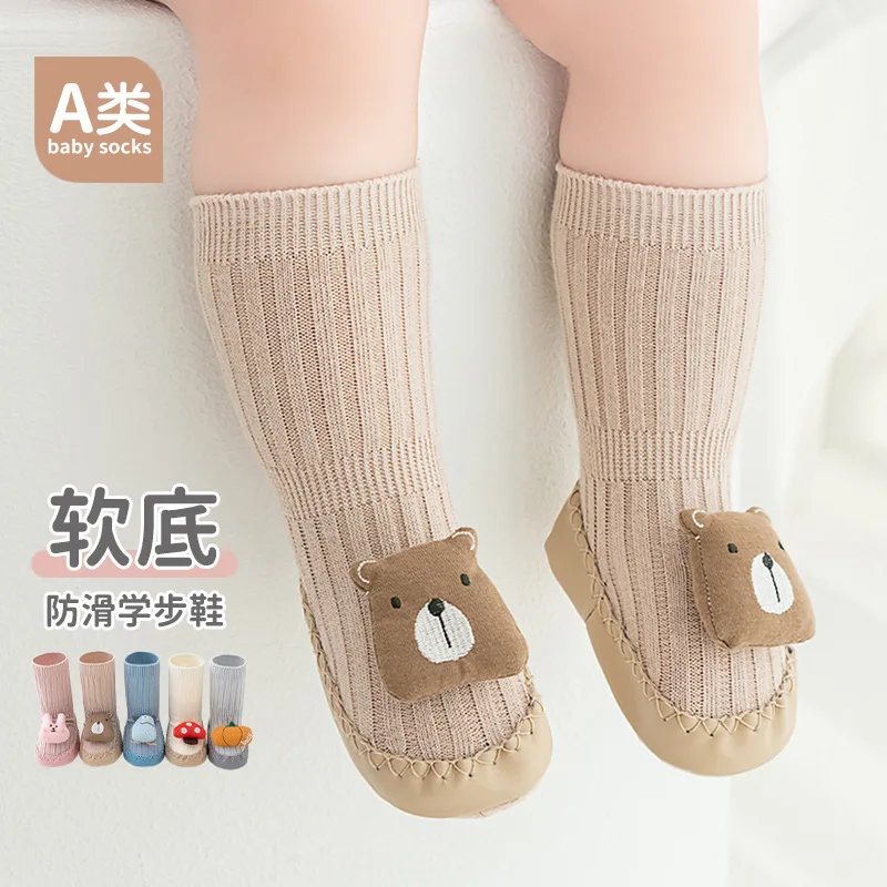2026 Newborn Baby Boys Girls Sock Shoes Cartoon Mid Calf Soft Sole Non Slip Floor Prewalker Toddler Learning Walking Shoes