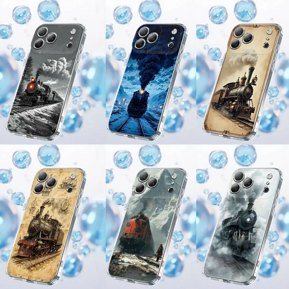 حافظة هاتف كلاسيكية للسكك الحديدية Steam Train لهاتف iPhone 17,16,15,14,13,12,11 Plus, Pro,Max,Plus,E,Air,غطاء شفاف صغير