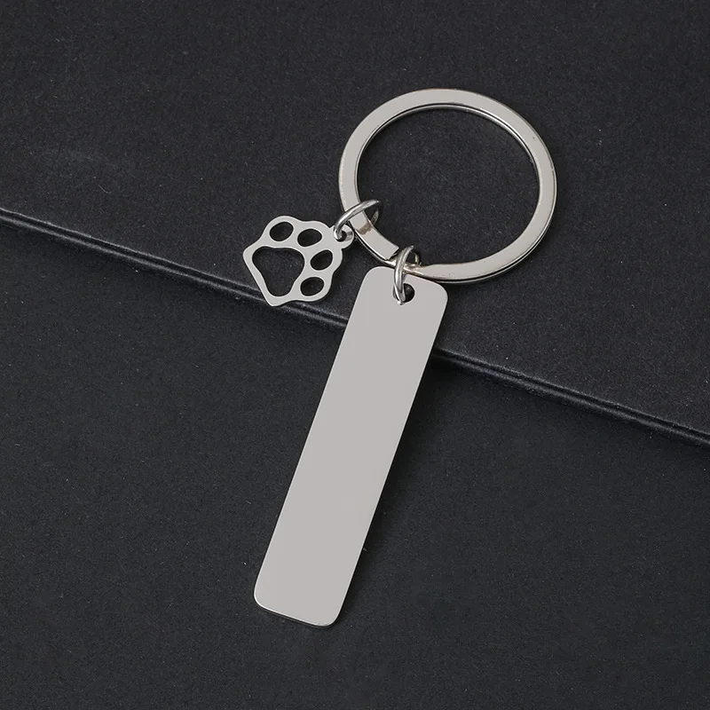 Custom Name Stainless Steel Rectangle with Claw Blank Keychain Laser Personalized Logo Room Number Keyring Metal Key Chain Ring