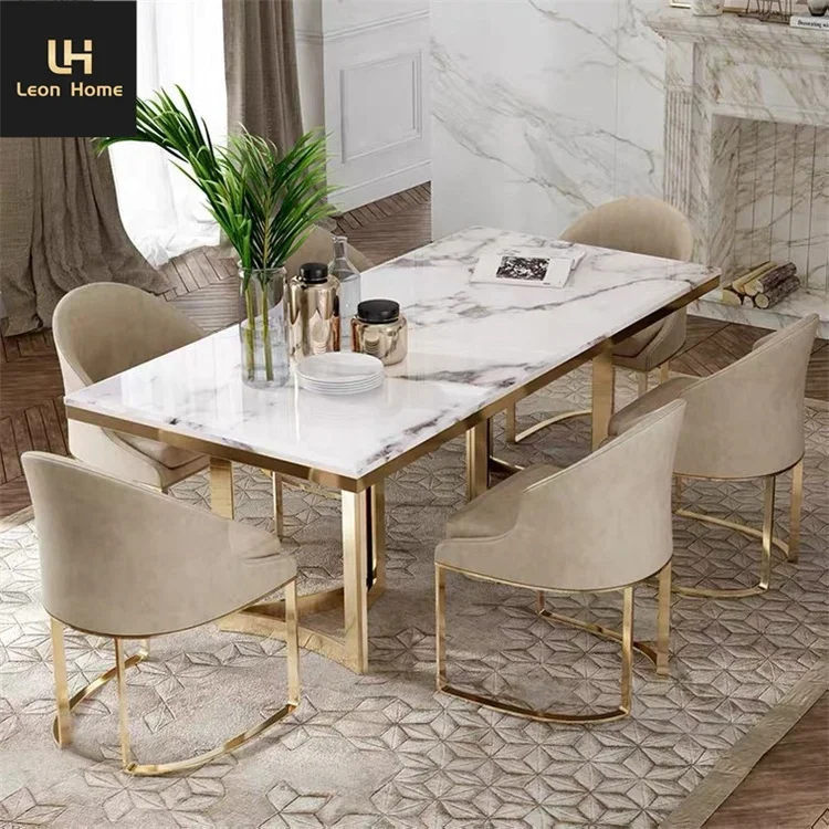 Hot Selling Durable Marble Dinning Table Set 6 Chairs Luxury Design For Apartment/villa/home Furniture