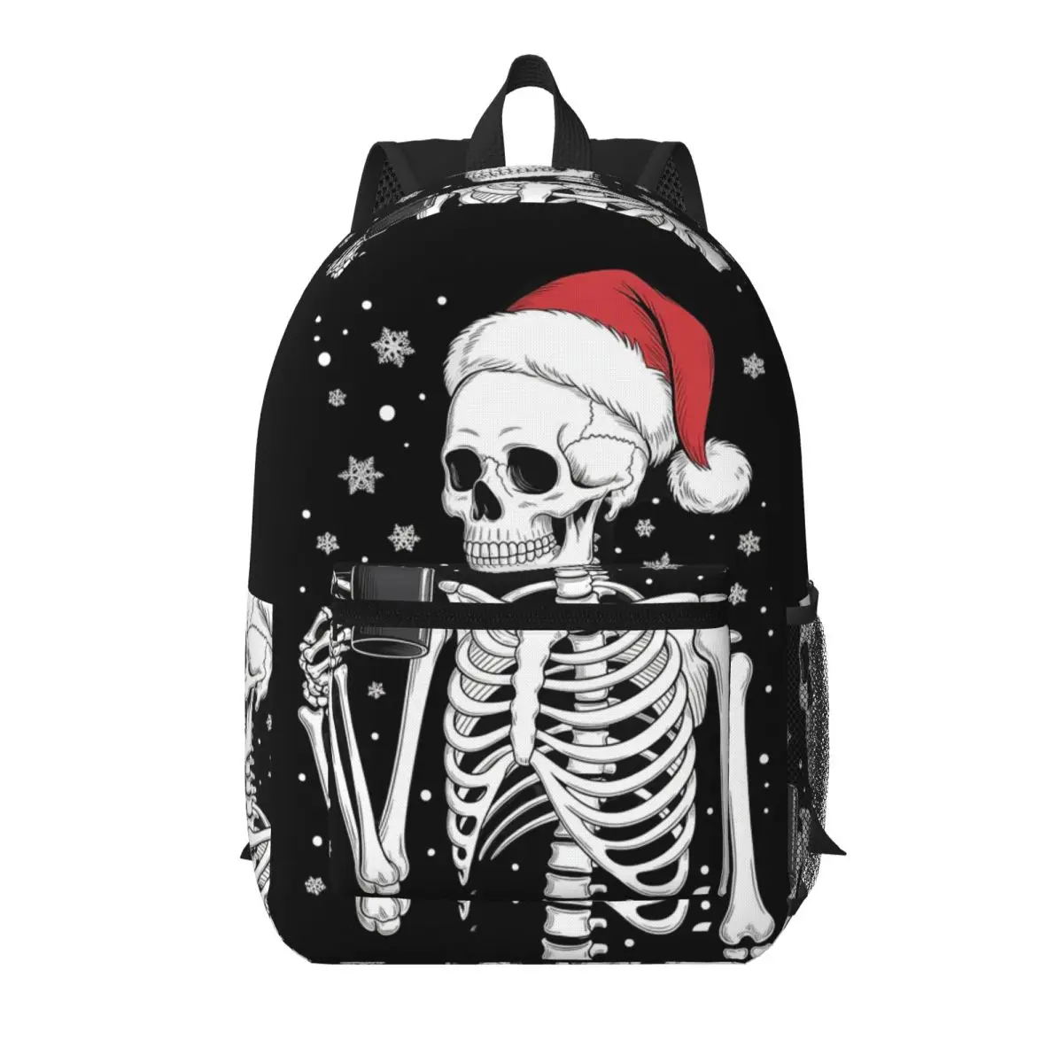 

Christmas Skeleton Drinking Coffee Student Backpack School Bag Hiking Travel Daypack for Men Women Bookbag Shoulder Bags
