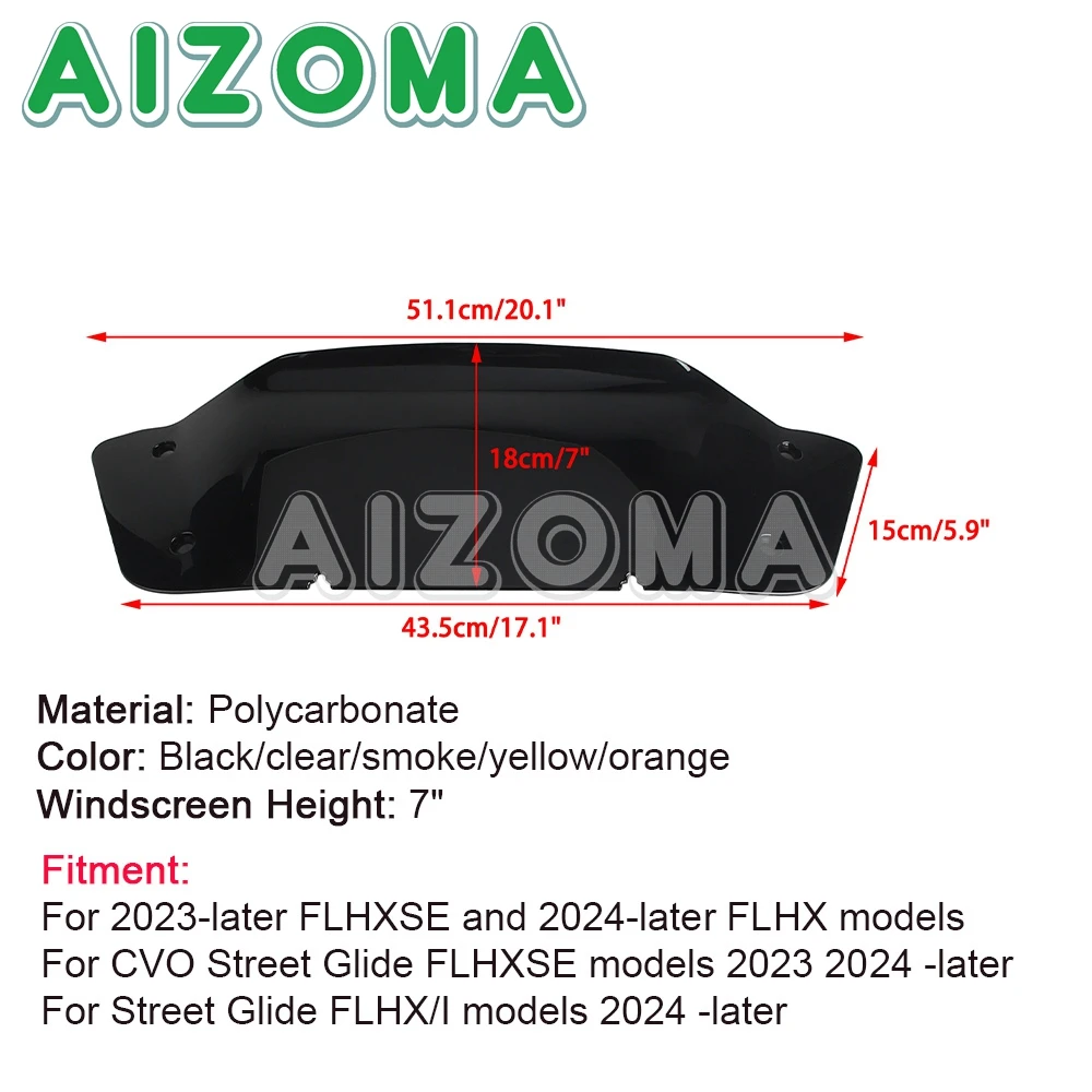For Harley CVO Street Glide FLHXSE FLHX/I 2023 2024 7inch Motorcycle Accessory Front Wind Splitter Windshield Fairing Windscreen