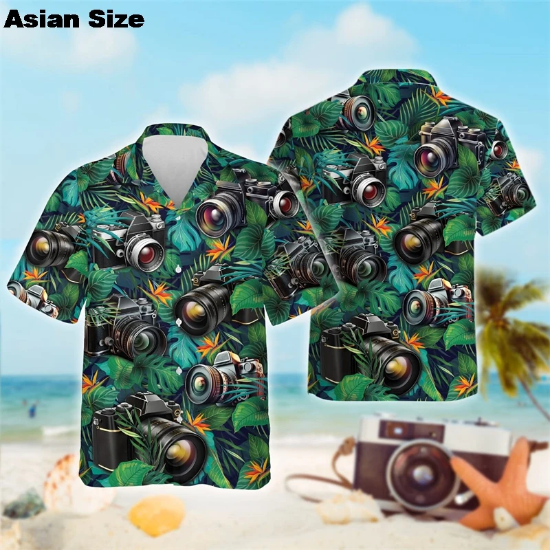 

Vintage Camera Graphic Shirts For Men Clothes Casual Hawaiian Beach Shirt Harajuku Fashion Photographer Short Sleeve Male Tops