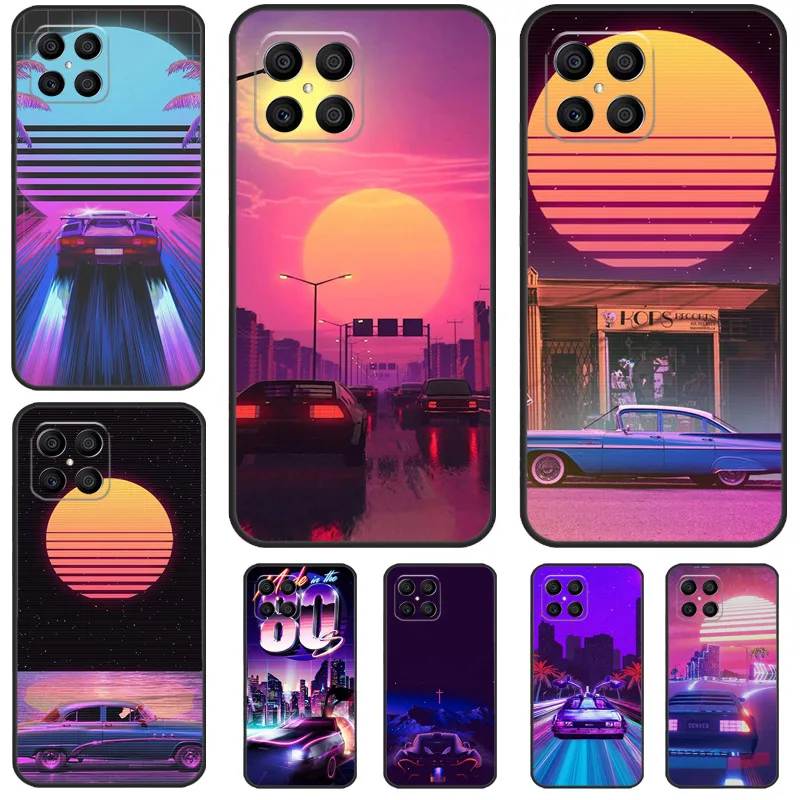 Synthwave 80s Retro Car Case For Honor X9a X8a X6a X7a X9b X7 X8 X9 8X Cover For Honor Magic 5 6 Pro 50 70 90 Lite