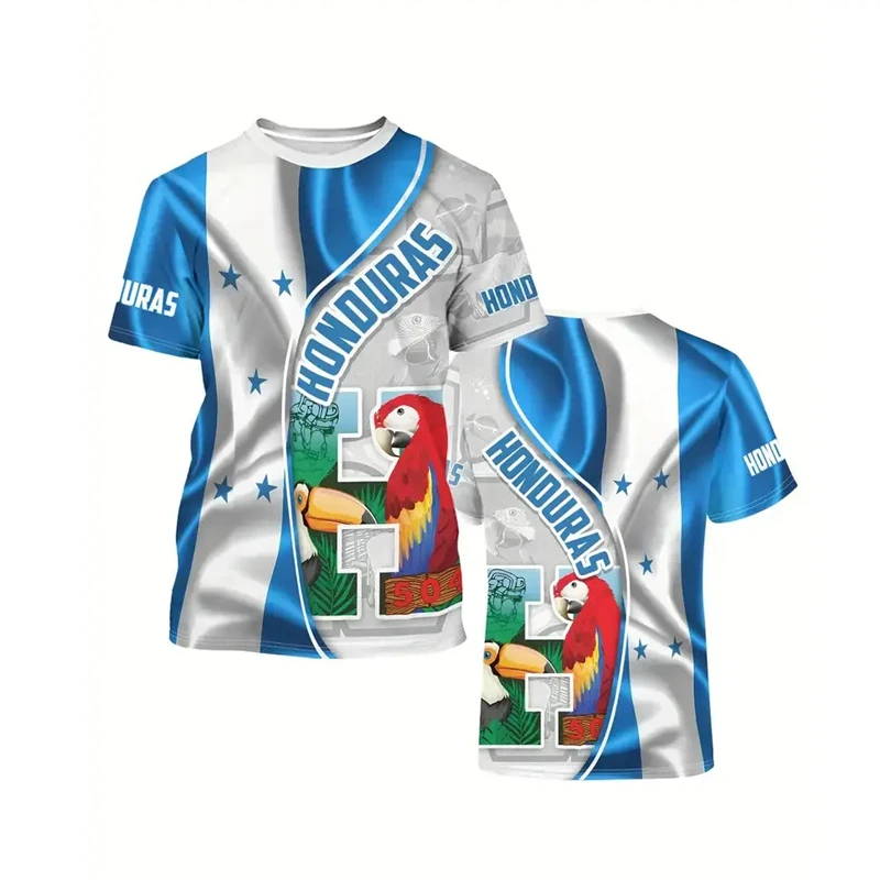 

Модные мужские футболки с графическим флагом Гондураса, летние модные футболки с 3D принтом и национальным гербом, свободные дышащие футбольные футболки