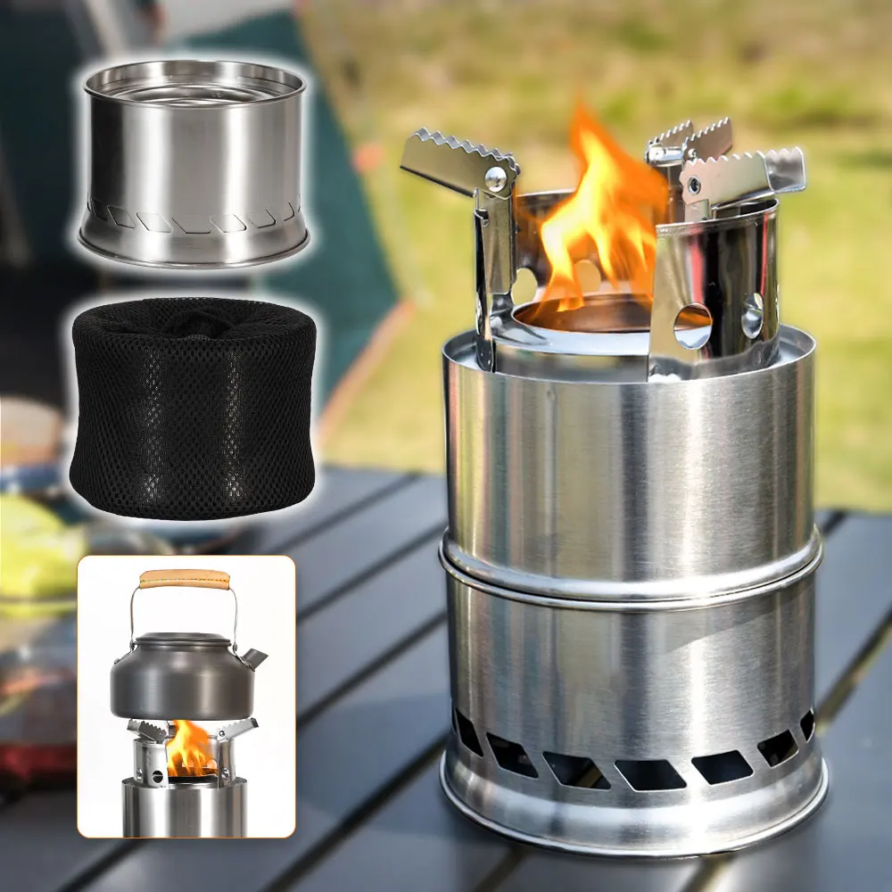 

SUNOK портативная нагревательная дровяная печь из нержавеющей стали, зимняя уличная походная съемная бездымная печь для хранения, мини-печь