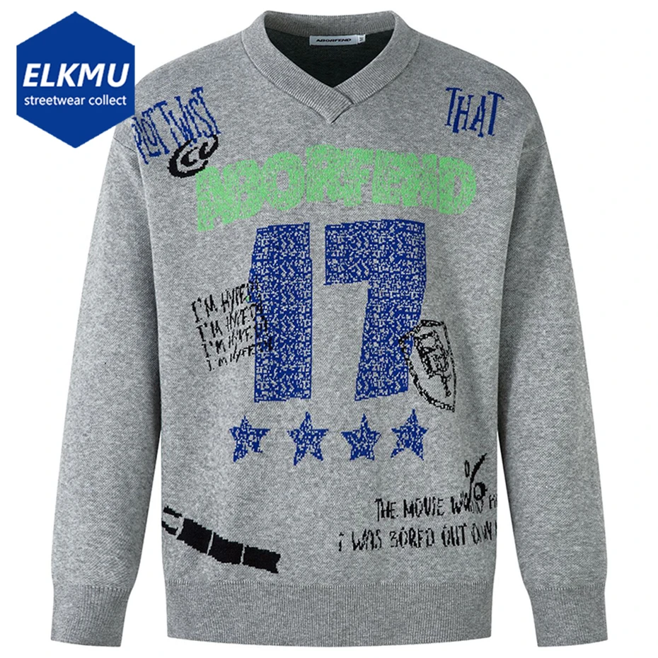 

Vintage Harajuku Oversized Sweaters V-neck Graphic Pullovers Knit Jumper Streetwear Hip Hop Sweaters Knitwear