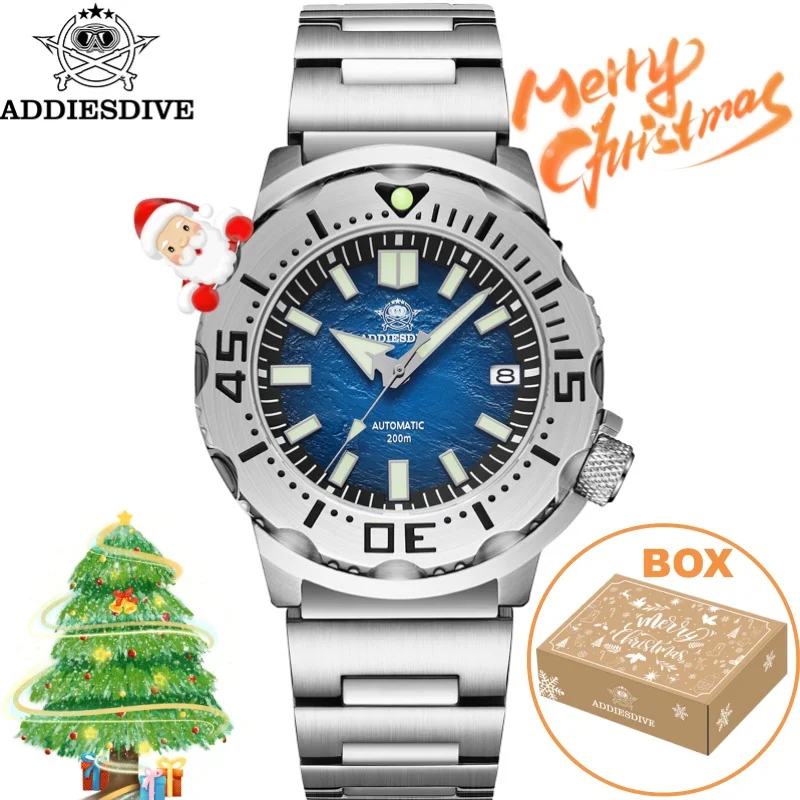 ساعة Addiesdive للرجال BGW9 مضيئة الياقوت تصفح الأزرق الهاتفي Reloj هدية الكريسماس غواص NH35 ساعة ميكانيكية أوتوماتيكية AD2047