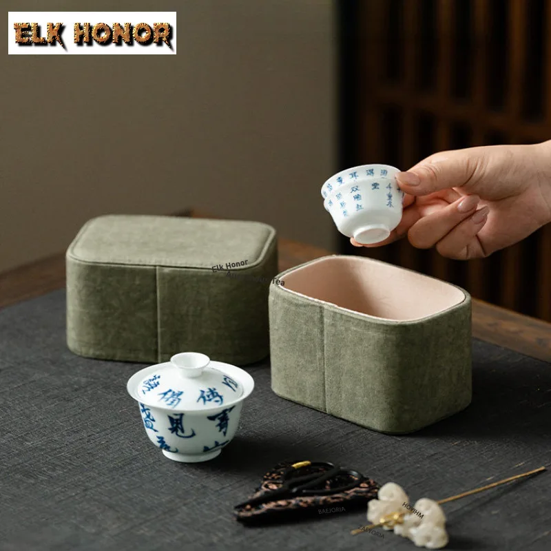 ZAEYORIA Retro Washed Green Rectangular Tea Cozies Luxury Tea Cozy for Teapot Portable Bag Travel Tea Set Bag Cafes Accessories